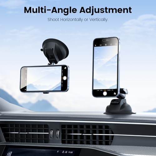 TELESIN Magnetic Aluminum Suction Cup Car Phone Holder – Ultimate 360° Adjustable Mount for i Phone & Android – Enhanced Stability for Video Recording & Navigation – Versatile Dashboard, Windshield & Vent Compatibility – Lightweight, Durable Design for Effortless Use