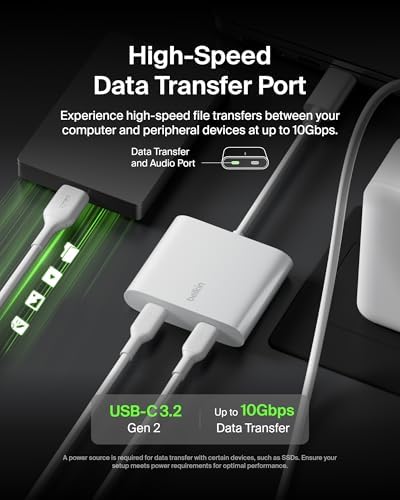 Belkin USB-C Dual Port Hub: High-Speed 100 W Power Delivery & USB 3.2 Gen2 for Effortless Data Transfer and Rapid Charging – Perfect for i Phone, i Pad, Nintendo Switch & More – Stylish White Design for Maximum Compatibility and Portability
