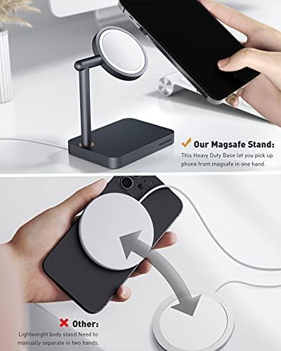 Maxonar Mag Safe Charger Stand Heavy-Duty Premium Metal Desktop Holder Mag Safe Dock Base Compatible with iOS17 Standby Mode Mag Safe Wireless Charger for iPhone 15 14 Series Device (Space Grey) – Enhanced Compatibility and Speed
