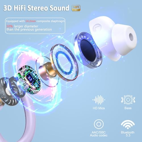 Premium Bluetooth 5.3 Wireless Earbuds – IP7 Waterproof Sport Headphones with 48-Hour Battery Life, Noise-Cancelling Mic, and 3 D Hi-Fi Stereo for Ultimate Workout Performance – Perfect for Running and Gym Enthusiasts