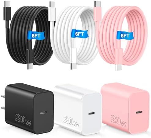 Dual-Pack Fast Charging USB C Charger Blocks for i Phone 16/15 & Galaxy S25/S24 – 6 ft Cable Included, Versatile Power Solution in Black & Pink – Enhanced Compatibility & Efficiency for Home, Office, and Travel