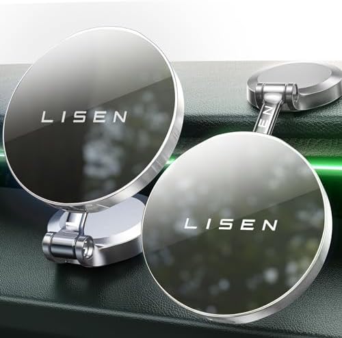 LISEN Mag Safe Car Charger for i Phone 15/14/16 Pro Max – 360° Rotating Wireless Mount with Powerful Magnetic Grip for Fast Charging – Sleek Black Dashboard Accessory for Effortless Navigation & On-the-Go Power Solutions