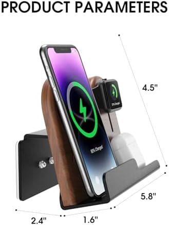 3 in 1 Wall Mount Compatible with magsafe Charger Stand，Wood Phone Holder for iPhone 15/15 Pro/14/13/12 Series, Compatible with Apple Watch, AirPods, Magsafe Accessories[MagSafe Charger Not Included] – Enhanced Compatibility and Speed