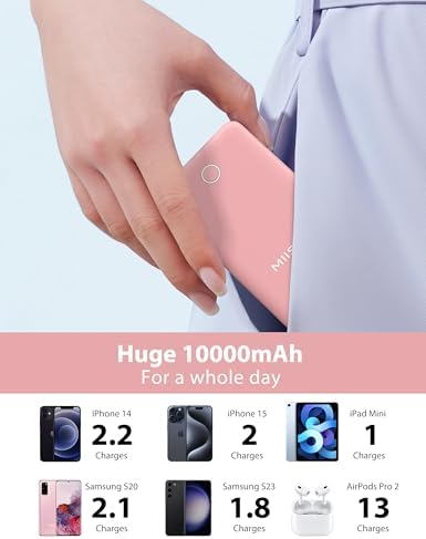 miisso 10000 m Ah Ultra-Slim Portable Power Bank with Integrated Charging Cables – Multi-Device USB-C Travel Charger for i Phone & Samsung – Compact, Lightweight Battery Pack Designed for Maximum Portability and Efficiency