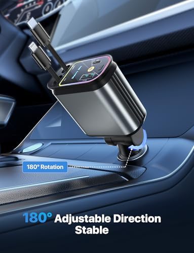 Celestial Power: 4-in-1 Starlight Retractable Car Charger with Fast Dual USB Ports – Compatible with i Phone 15/14/13 – Innovative Tangle-Free Charging Solution for Enhanced Portability and Style