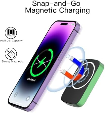 Magnetic 10,000 m Ah Fast Charging Power Bank for i Phone 15/14/13/12 – 20 W Wireless Portable Charger with USB-C Dual Ports & Cable – Effortless Magnetic Attachment for On-the-Go Power Efficiency