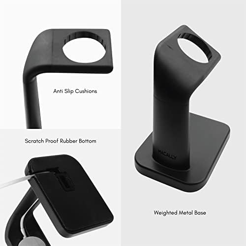 Macally Premium Apple Watch Charger Dock – Universal Stand for Series Ultra, 1-9, SE (38 mm, 40 mm, 42 mm, 44 mm) – Fast Charging Station with Sleek Black Design – Ideal Nightstand Accessory for Notifications and Style