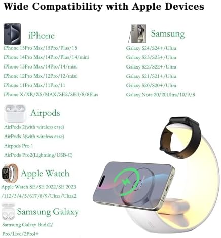 All-in-One 3 in 1 Wireless Charging Station for Apple Devices – Fast Magnetic Charger Stand for i Phone 15/14/13/12/11/10/9/8/SE, Apple Watch, Air Pods – Sleek, Compact Design with Enhanced Safety Features