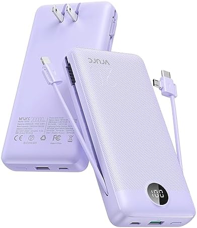 VRURC 20000 m Ah Pink Portable Charger – Fast Charging Power Bank with Built-in Wall Plug & Cables, LED Display, 4 Outputs & Dual Inputs for Effortless Travel Charging Solutions, Ideal for Busy Lifestyles and Enhanced Device Compatibility