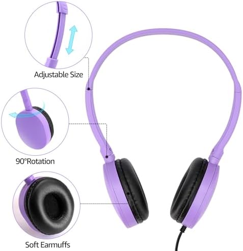 Vibrant 12-Pack Kids Classroom Headphones – Durable Multi-Color Wired Design with Adjustable Headband and 3.5 mm Jack for Optimal Comfort and Versatility – Perfect for Schools, Libraries, and Educational Settings – Lightweight and Resilient for Extended Use by Children and Teens