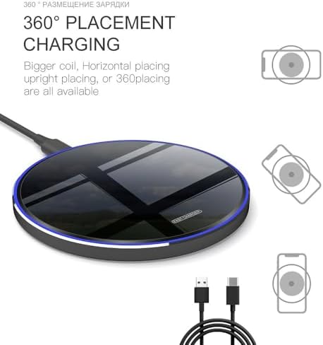FDGAO Ultra-Compact 20 W Max Fast Wireless Charger – Effortless Qi Charging Pad for i Phone 16/15/14/13/12/SE/11/XS Max/XR, Samsung Galaxy S25/S24/Note, Air Pods, Pixel & LG G8 – Streamlined Charging Solution with Advanced Safety Features for Home or Office Use