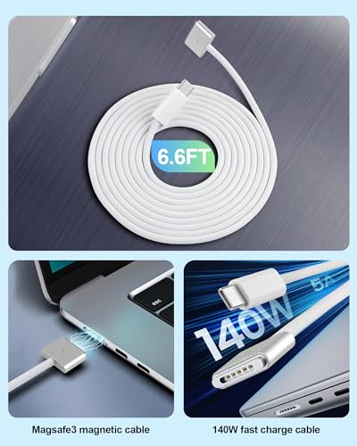 Experience Unmatched Power with the 140 W USB-C to Magnetic 3 Charger Cable for Mac Book Air/Pro – 9.8 ft Durability & Enhanced Compatibility for Seamless Charging Performance – Ideal for M1, M2, M3 Models 14-16 Inches – Fast Charging Solution for On-the-Go Users