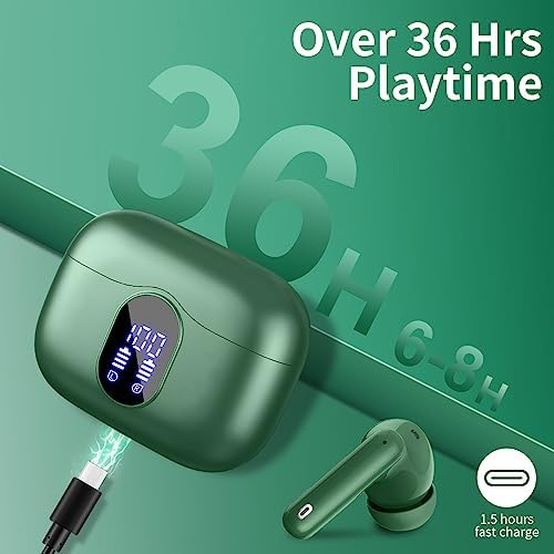 Btootos Ultra-Durable Bluetooth 5.4 Wireless Earbuds – Immersive Bass Sound with Noise-Cancelling Mic, IP7 Waterproof Design for Active Lifestyles, 36-Hour Playtime with LED Battery Display, Bold Yellow for a Striking Audio Experience