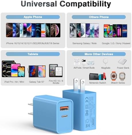 LCGENS 20 W Dual Port USB C Wall Charger Block – 2-Pack Fast Charging Power Adapter for i Phone 11/12/13/14/15/16 Pro Max, i Pad Pro, Samsung Galaxy – Portable and Efficient Charging Solution for Multiple Devices