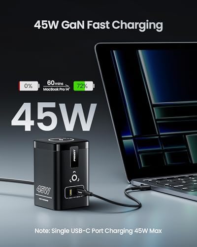 PISEN 4-in-1 Mag-Safe Wireless Charger – 45 W Ga N Multi-Device Charging Station for i Phone, Samsung & Air Pods – Fast, Qi-Certified Magnetic Dock for Effortless Charging & Clutter-Free Workstation Setup