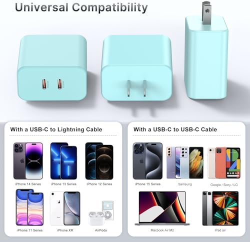40 W Dual USB-C Fast Charging Block – Ultimate Portable Power Adapter for i Phone, i Pad, Samsung & More – 2-Pack for Effortless Multi-Device Charging – Rapidly Energize Your Gadgets Anywhere