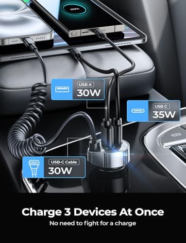 LISEN 65 W USB-C Car Charger for i Phone 16 & 15 Pro Max – Ultra-Fast Dual-Port Power Adapter for i Pad Pro, Samsung Galaxy S25/S24 Ultra, Google Pixel & Android Devices – Sleek Silver Design with Advanced Safety Features for Effortless On-the-Go Charging