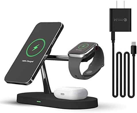Maximize Your Charging Efficiency with the 5-in-1 Magnetic Wireless Charging Hub – High-Speed 15 W Mag-Safe Dock for i Phone 15/14/13/12, Apple Watch Series 7/SE/6/5/4/3/2, and Air Pods 3/2/Pro – The Ultimate All-in-One Charging Solution for Seamless Device Management and Clutter-Free Workspace