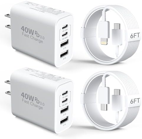 40 W Ultra-Fast Multi-Device Charging Station for i Phone 15/14 – 4-Port USB-C & USB-A Power Hub with 6 FT Cables for Rapid Charging at Home or on the Go – Exceptional Compatibility with i Pad Pro and All i Phone Models