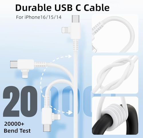 Premium 10-Foot USB-C to Lightning Charging Cable Set – Fast 90-Degree Connector for i Phone 16/15/14/13/12, i Pad, Mac Book, and Samsung Galaxy – Enhanced Durability with Superior Compatibility for Effortless Power and Connectivity