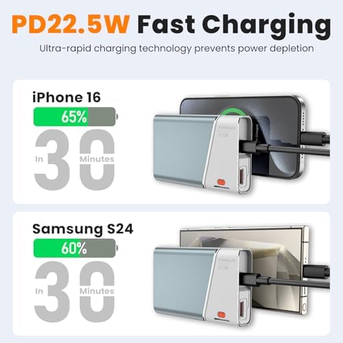 Lightning-Fast 22.5 W Portable Power Bank – 20,000 m Ah Aerospace Metal Charger with Detachable USB-C Cable & TSA Compliance – Ideal Travel Companion for i Phone 16, Samsung S24, and More – Superior Durability & Rapid Charging with 3-Year Guarantee