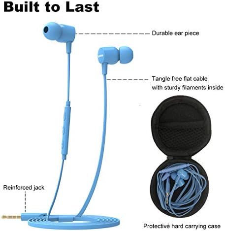 Joymiso Tangle-Free Earbuds for Small Ears – Lightweight In-Ear Headphones with Mic & Volume Control for Kids and Women – Stylish Blue Wired Earbuds with Comfortable Fit & Tangle-Free Flat Cable for Effortless Listening on Cell Phones & Laptops