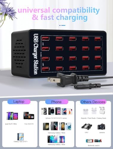 20-Port USB Charging Hub – 100 W Fast Charging Station for Multiple Devices, Smart Power Distribution, Compact USB Charger Dock for Home and Office Use, Ultimate Convenience for Gadgets and Electronics