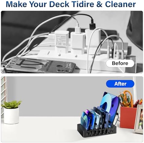68 W Multi-Device Charging Station: 6-Port USB Dock with 20 W Fast Charging for i Phone, i Pad, and More – Sleek White Design with Included Cables for Ultimate Convenience and Efficiency