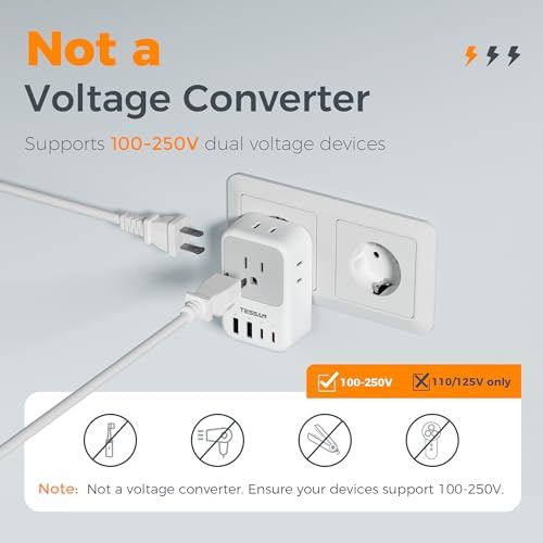 TESSAN Type G Travel Adapter: Versatile US to UK Plug Converter with 4 Outlets & 3 USB Ports for Effortless International Charging Across England, Scotland, Dubai, and More