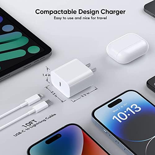 Premium Apple MFi Certified 3-Pack i Phone Charger Set with PD Type C Quick Wall Block and 6 FT Fast Charging USB C to Lightning Cable – Ultimate Speed and Compatibility for i Phone 14/13/12/Pro/Max/11/XR/SE 2022 and i Pads, Perfect for Home or Travel Use
