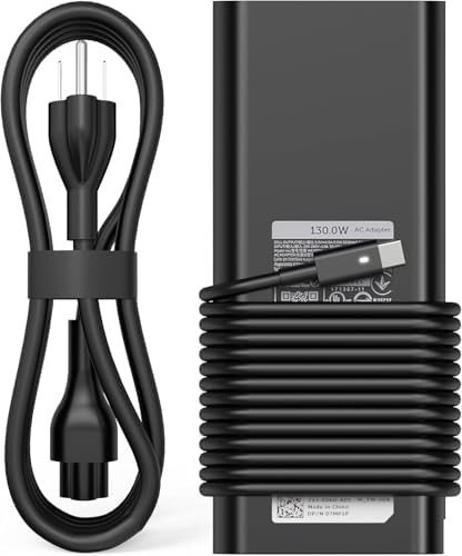 High-Performance 130 W USB Type-C Laptop Charger for Dell XPS, Latitude, and Precision Models – Fast Charging AC Adapter with Enhanced Compatibility for 15/17-Inch Laptops – CE/FCC/Ro HS Certified Power Supply with 12-Month Warranty