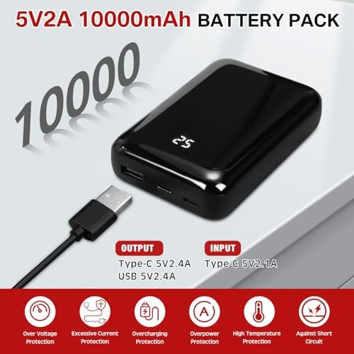 10000 m Ah Portable Power Bank with LED Display for Heated Vests and USB Devices – Dual Output Charger, Lightweight Battery Pack for Home and Office Use, Enhanced Compatibility and Fast Charging Solution