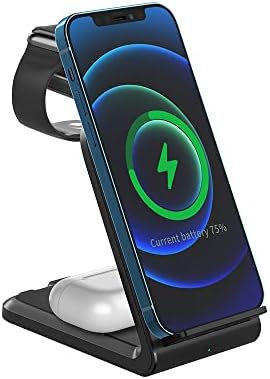 Effortless Power Management: 3-in-1 Qi-Certified Wireless Charging Dock for i Phone, Apple Watch, and Air Pods – High-Speed Multi-Device Charger with Wall Adapter for Seamless Compatibility and Sleek Design