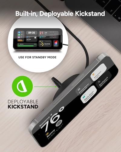 Mophie 15 W Fast Wireless Charging Pad with Kickstand – Sleek Mag Safe & Qi2 Compatible Charger for i Phone 16/15/14/13/12, Air Pods Pro (2 nd & 3 rd Gen) – Compact Travel Essential with Integrated Cable in Black for Effortless Portability and Hands-Free Viewing