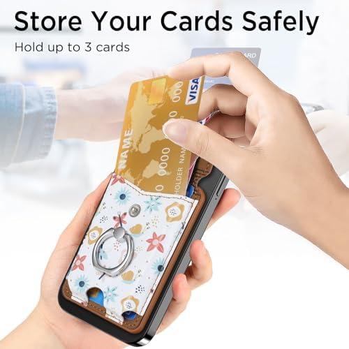 Premium Printed Leather Mag Safe Wallet for i Phone 15/14/13/12 – Magnetic Card Holder with Secure Ring Grip, 3-Card Capacity, Effortless Integration for Modern Minimalists