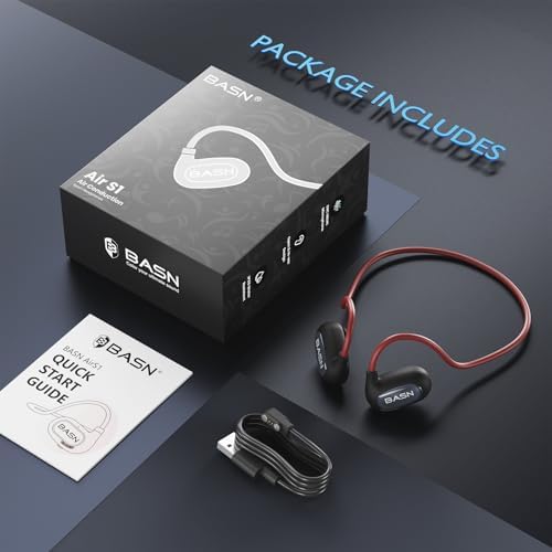 BASN Air S1 Wireless Open Ear Headphones – Advanced Bluetooth 5.3 Technology for Seamless Audio Connectivity – Dynamic 16.2 mm Speakers Delivering Premium Sound Quality – IPX5 Sweat and Water Resistant for Ultimate Durability – Lightweight Ergonomic Design with Enhanced ENC Technology for Crystal Clear Communication – Ideal for Fitness, Running, Cycling, and Outdoor Activities