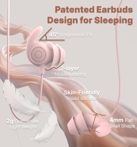 Ultra-Lightweight Hmusic Sleep Earbuds – 3.5 mm Wired Headphones with 30 d B Noise Isolation for Uninterrupted Relaxation – Snail Flat Design Perfect for Sleep, Travel, and Meditation – Crafted from Soft Silicone for Ultimate Comfort and Durability – Ideal for Audiobooks and Stress Relief