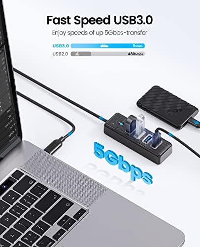 Ultra-Slim 4-Port USB 3.0 Hub by ORICO – High-Speed Data Splitter with 1.65 ft Extended Cable for Enhanced Connectivity, Perfect USB Adapter for Laptops, PCs, Mac Books, Xbox & More – Effortless Plug-and-Play Design for Seamless Device Management