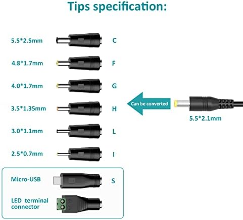 Universal Multi-Voltage AC/DC Power Supply Adapter – 41 W Charger with 8 Selectable Tips for 6 V to 24 V Devices, 1500 m A Output, Compact Design for Home and Office Electronics, Reliable and Efficient Power Solution