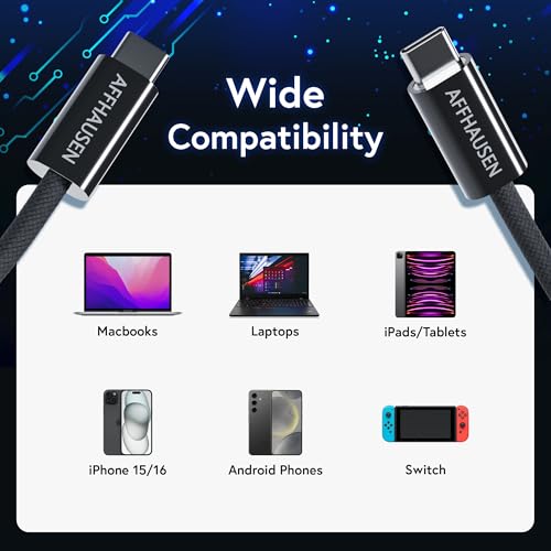 Premium 2.1 m USB-C Cable – 240 W Fast Charge & 480 Mbps Data Transfer, Durable Braided Design for Enhanced Compatibility, Sleek White Finish for Modern Tech Aesthetics