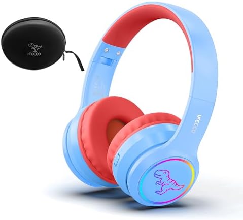 IFECCO Wireless Kids Bluetooth Cat Ear Headphones – Fun Light-Up Design with Volume Limiting Feature, Built-in Microphone, and Foldable Portability for Travel and Learning – Ultimate Gift for Young Music Enthusiasts