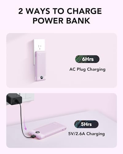 VRURC 10,000 m Ah USB C Power Bank with Built-in Cables & AC Wall Plug – Compact Lightweight Travel Charger for Smartphones & Tablets – Ultimate Convenience & Enhanced Charging Speed