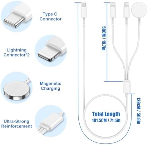Premium 5 W Fast Charging USB C Cable for Apple Watch – 6 ft Magnetic Charger, MFi Certified, Compatible with Series SE2/8/7 & All Sizes 38 mm to 45 mm – Reliable & Efficient Power Solution for On-the-Go Users