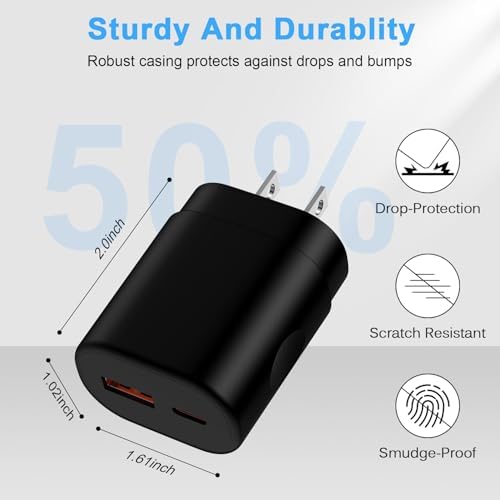 Rapid Charge 25 W Dual Port USB-C Wall Adapter – High-Efficiency Fast Charger for Samsung Galaxy, i Phone, and Pixel Devices – Compact, Portable Power Block with Advanced Safety Features – Perfect for Galaxy Watch, Z Fold, A & S Series Models