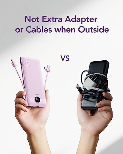 VEGER Ultra-Slim 10,000 m Ah Portable Charger with Built-in Cables and Integrated Wall Plug – Fast Charging Power Bank for i Phone, i Pad, Samsung, and More – Essential Travel Battery Pack for On-the-Go Charging and Enhanced Device Compatibility