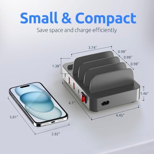 Purple 4-Port Fast Charging Station – Multi-Device USB Organizer Dock for i Phones, i Pads, Kindle Tablets, and More – Efficient Power Management with Enhanced Safety Features and Sleek Design for Home and Office Use