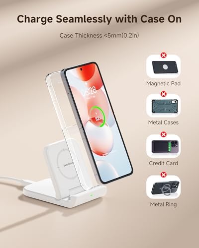 Sleek Foldable Wireless Charging Stand for Samsung Z Flip Series: Fast Power Solution for Galaxy Z Flip 6/5/4/3 & Razr+ (Black) – Portable, Case-Friendly Design for Tangle-Free Charging Experience