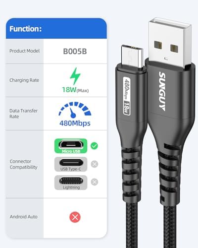 Ultra-Durable 10 FT Micro USB Cable 3-Pack – Fast 18 W Charging & Data Sync for Samsung Galaxy, Android Devices & PS4 – Premium Nylon Braided for Enhanced Flexibility & Strength – Perfect for Home & Office Use