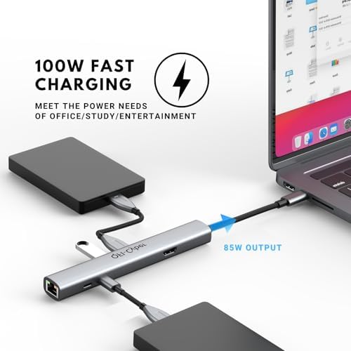 Revolutionize Your Workspace with the All-in-One 6-in-1 USB C Hub – Experience 4 K HDMI Clarity, Lightning-Fast Ethernet, Dual USB 3.1 Gen 2 Data Ports, and 100 W Power Delivery for Ultimate Device Compatibility – Perfect for Mac Book Pro/Air, Chromebook, Dell XPS, and HP Laptops – Unleash Maximum Productivity and Versatility Today!