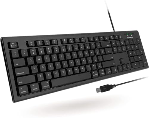 Macally Wired Full-Size Keyboard for All Macs – USB-Compatible, Spill-Proof Design with Number Pad & 16 Apple Shortcuts – Boost Your Productivity in Style!